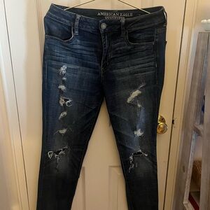 American Eagle Outfitters Women's Dark Blue Distressed Skinny Jeans